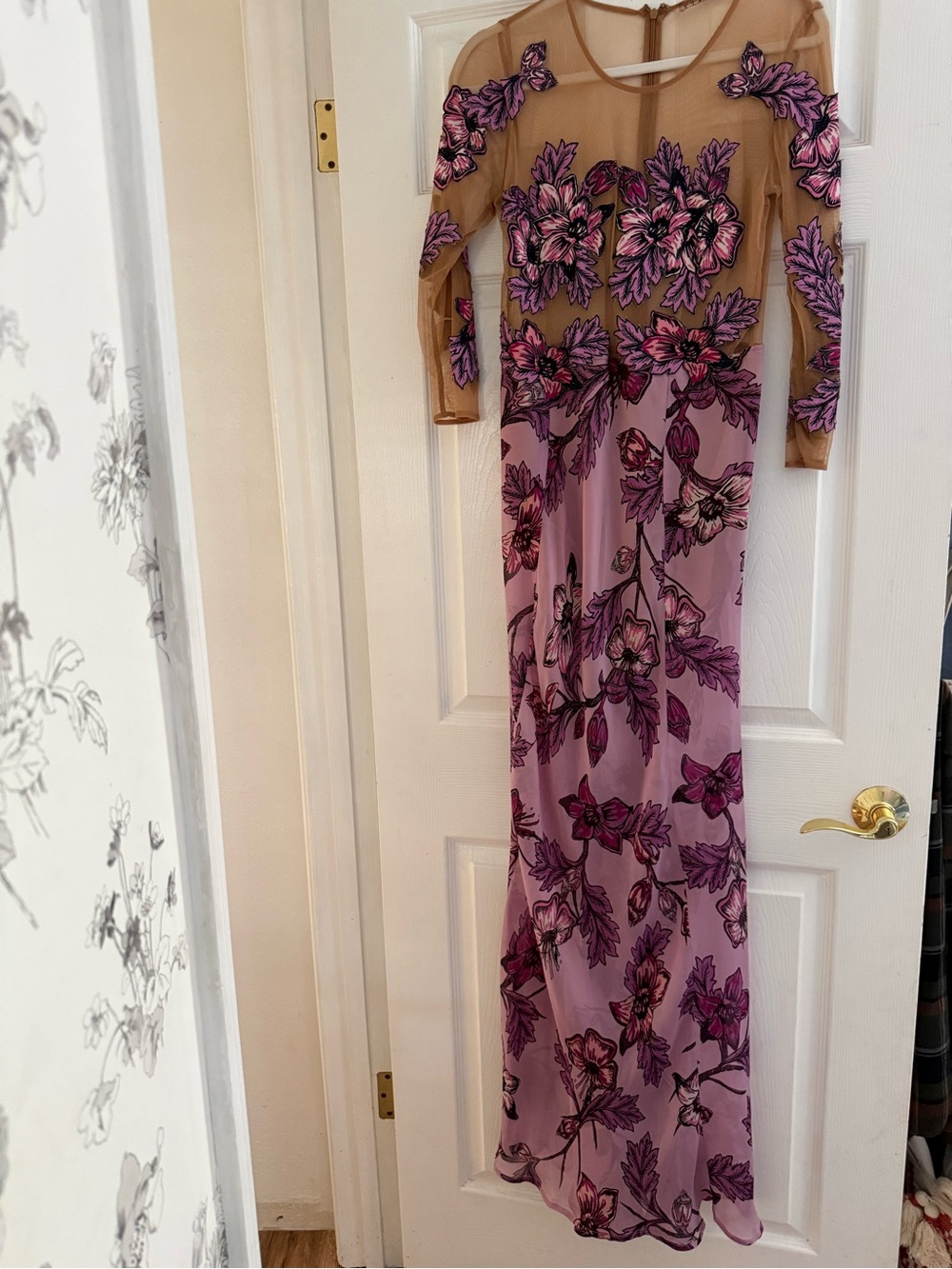 For Love & Lemons Floral Appliqué Lavender Maxi Dress - Picture 4 of 12